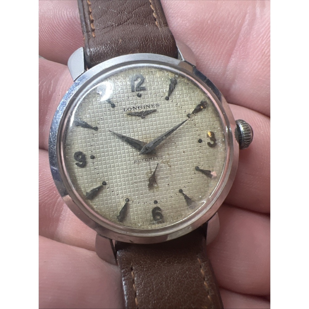 1950s Longines Watch Men's 6655-1 Waffle Dial Rare Vintage Automatic